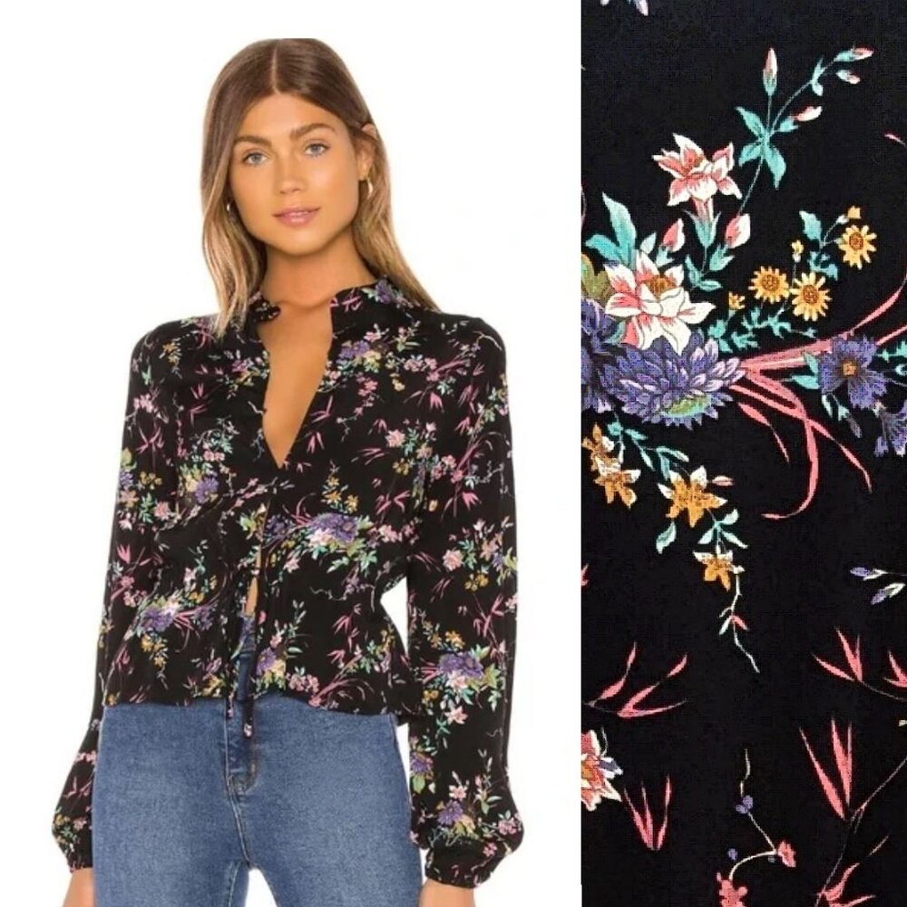 Rolla’s | Revolve Ella Meadow Floral Blouse in Black Multi | Size Small